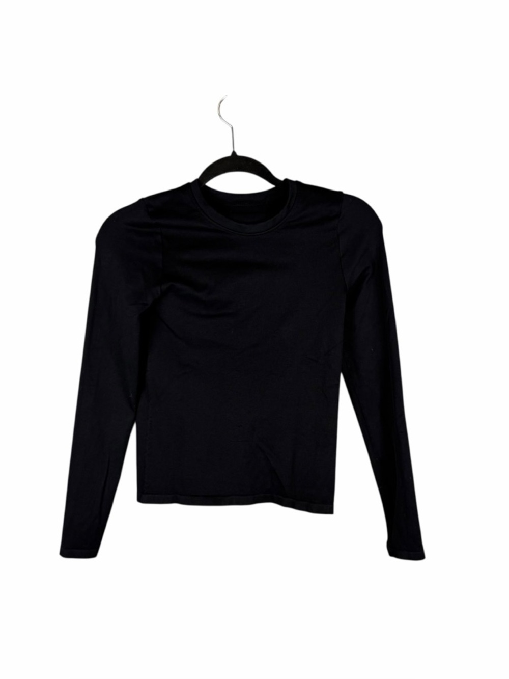 OQQ Black Long Sleeve Crop Top Stretch Activewear Size S